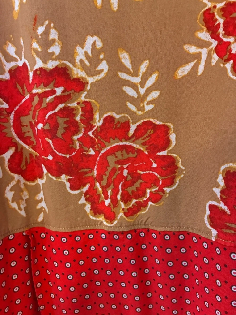 Free People Red & Tan Mixed-Print Cardigan/Cover up or Kimono - Picture 4 of 7